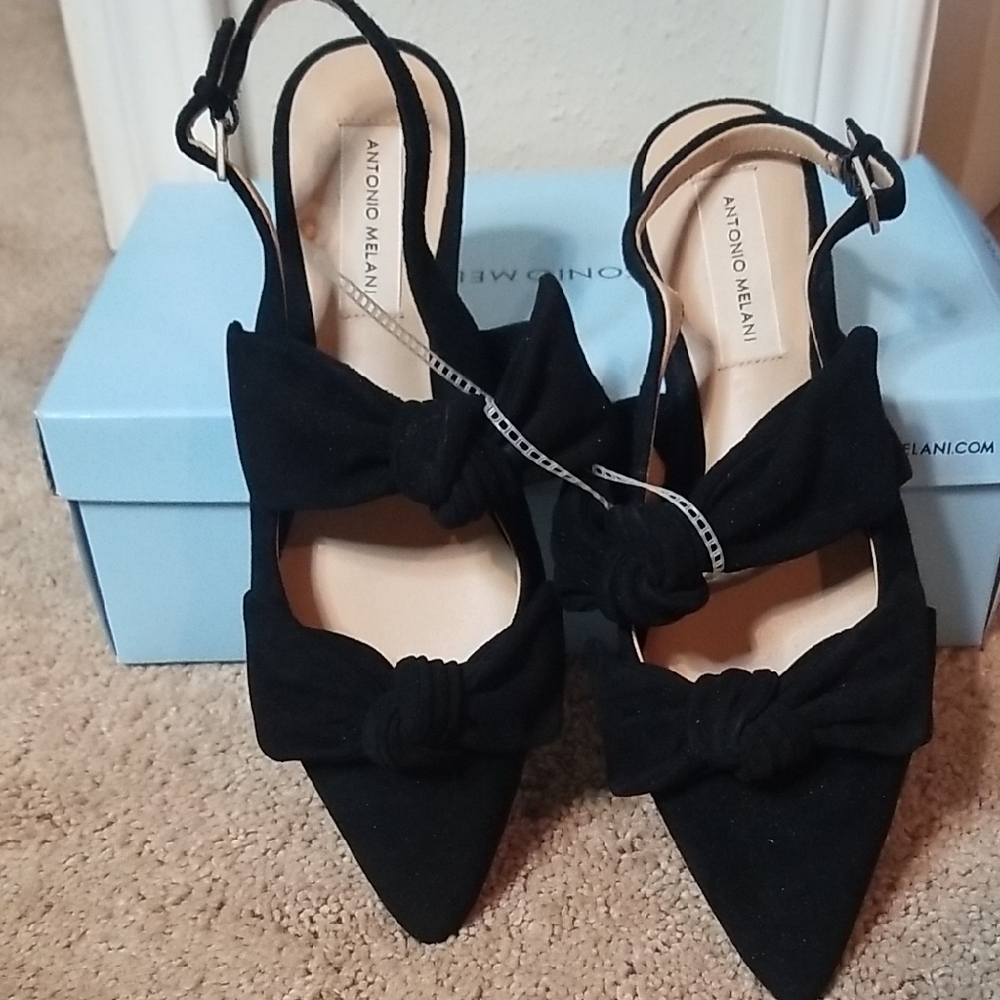 ANTONIO MELANI Black Slingback Heels with Bow Detail